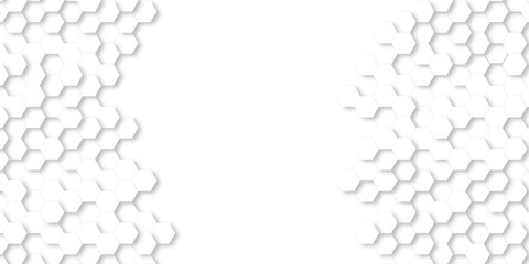 Abstract pattern hexagonal white technology line paper background. Hexagonal grid tile mosaic structure mess cell design. white and gray hexagon honeycomb football geometric copy space business text	