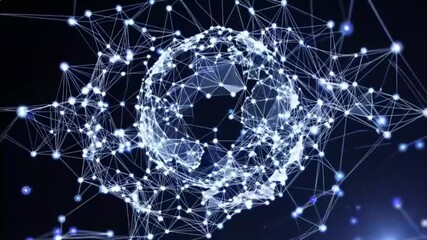 An abstract digital network of glowing interconnected dots and lines forming a spherical structure, representing data, technology, and global connections. - Powered by Adobe
