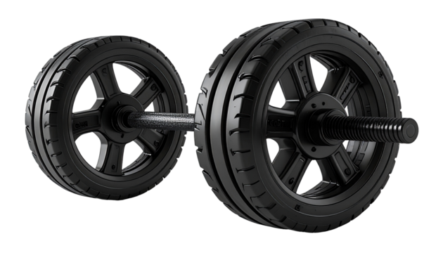 Black exercise barbell with wheels