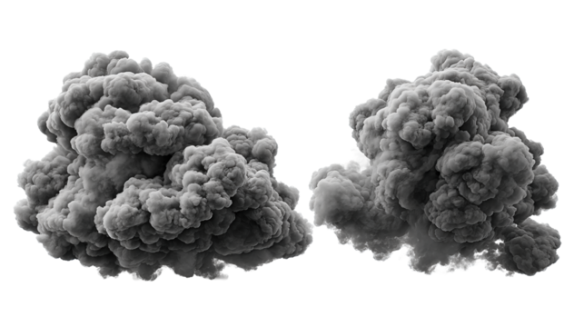 Two rounded cumulus silhouettes in dark matte tone, slightly offset, isolated on transparent background.