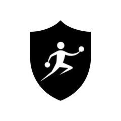 Silhouette shield with generic sports icon minimal vector design with white background