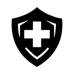 Silhouette shield with cross inside medical health protection vector icon with white background