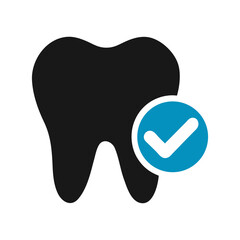Silhouette tooth with checkmark dental care health vector design icon with white background