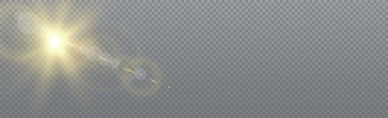 Bright sun with glare on a transparent background - Vector illustration