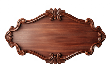 Elegant wooden plaque with ornate carved design perfect for vintage signage and decoration