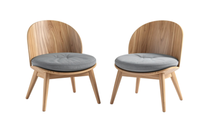 Two light-wood chairs with gray cushions