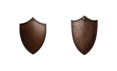 Vintage leather and metal medieval shields on black background