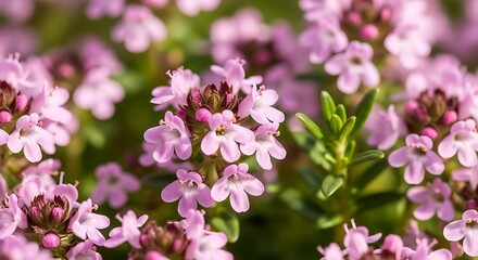 Fototapeta premium Closeup of Blooming Pink Thyme Flowers.
