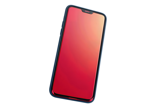 Smartphone mockup with midnight-blue frame and bold red alert banner icon, isolated on transparent background.