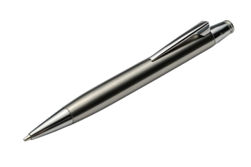 Modern titanium-finish pen with diagonal orientation and elegant design, isolated on transparent background.
