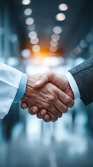 Professional Handshake Between Doctor and Business Executive in Office