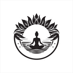 Meditating Silhouette Within Floral Circle Symbolizing Peace and Harmony.