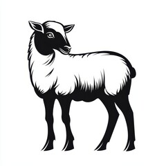 A retro illustration features a cute sheep and ram, isolated and standing in a modern cartoon style on a white background