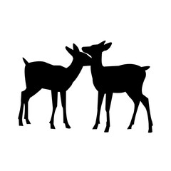 A simple, elegant silhouette of two deer, their heads touching, against a pure white background.