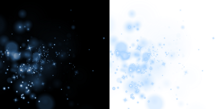 Abstract blue bokeh overlay on contrasting black and white backgrounds, creating a dreamy atmosphere, perfect for design projects and artistic compositions with copy space