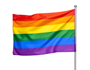 A vibrant rainbow flag waving proudly, symbolizing diversity, inclusion, and the celebration of LGBTQ+ rights and community.