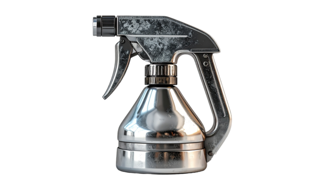 Metallic spray bottle, distressed