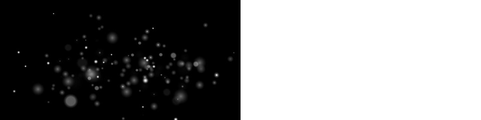 Png overlay featuring soft white bokeh lights on a black background, creating a dreamy and ethereal atmosphere for design projects and creative compositions