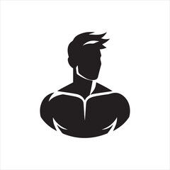 Muscular Male Silhouette Strong Physique Defined Chest Stylish Hair.