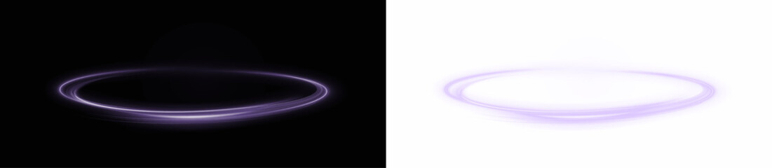 Abstract purple light ring overlay on black and white backgrounds, creating a mystical effect for design projects, enhancing visual storytelling and creativity