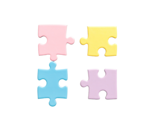 Four pastel-colored puzzle pieces arranged in a square