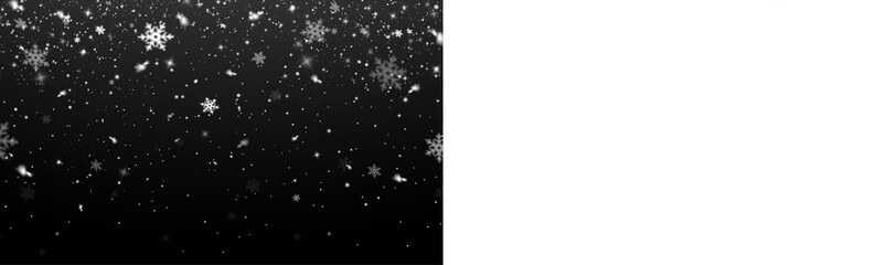 Snowflakes overlay on a dark background, creating a winter atmosphere, perfect for seasonal designs and festive projects, with ample copy space for text integration