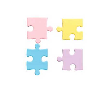 Four pastel-colored puzzle pieces arranged in a square