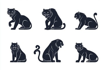 The collection features a modern set of roaring and sitting tigers in a black and white style