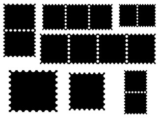 Blank postage stamp template set with perforated edges