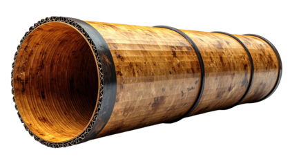 Cylindrical wooden tube with a hollow core.  3D rendering