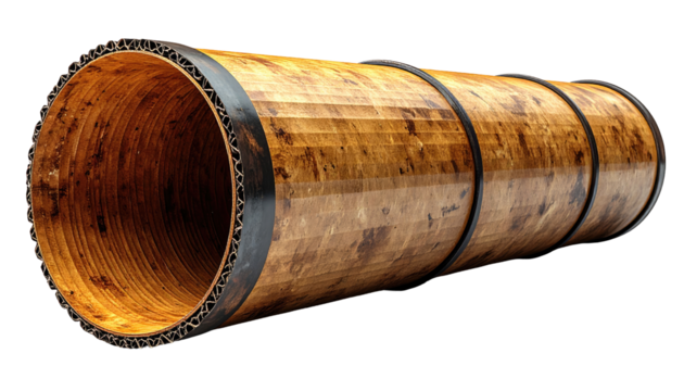 Cylindrical wooden tube with a hollow core. 3D rendering