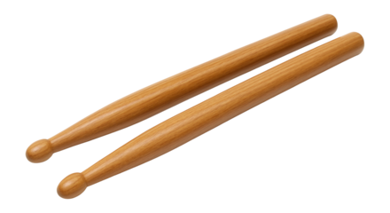 Two wooden drumsticks on a white background.