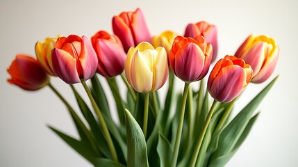 Colorful Tulip Bouquet Red, Orange, Yellow Spring Flowers in Full Bloom Beauty