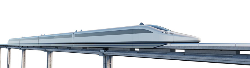 Bullet train on high-speed maglev line, isolated on a transparent background. 3D illustration. © Orange Dragon Studio