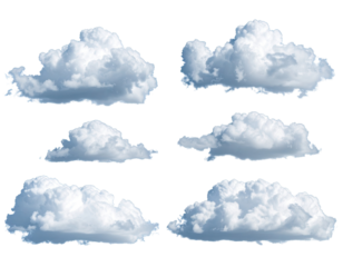 Six stylized clouds against a black background