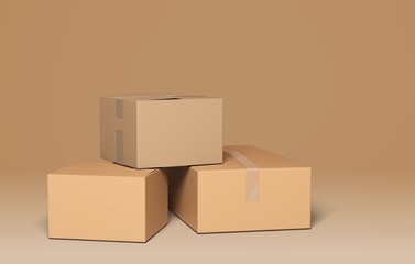 Obraz premium Neutral-toned brown cardboard box mockup