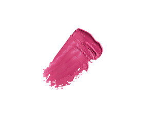 A sample of pink smudged lipstick isolated on a white background. Creamy makeup texture.