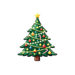 Festive Christmas tree with ornaments, stars, candy canes, and string lights, perfect for holiday cards, invitations, and seasonal designs, bringing cheer