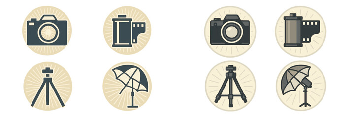 Photography essentials including cameras, film, tripods, and lighting equipment for creative projects and events