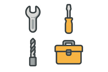 Tools and toolbox displaying a variety of hand tools such as a wrench, screwdriver, and drill bit for practical use