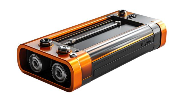 Sleek, orange and black electronic device