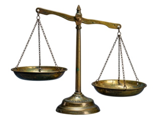  Antique Bronze Scales of Justice with Worn Texture, Angled Side View