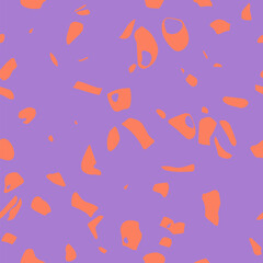 Simple vector seamless texture. Realistic pattern of mosaic surface with natural stones, glass, randomly scattered particles. Terazzo flooring background. Funky repeating design in bright neon colors
