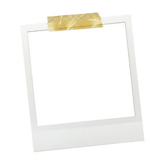 Blank polaroid photo frame with tape isolated on transparent background