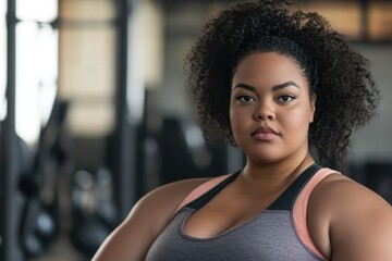 Fototapeta premium Confident plus size woman exercising in fitness studio 