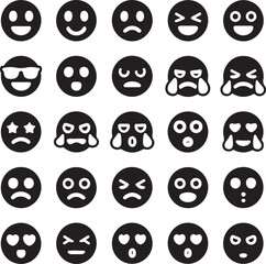 Collection of diverse black and white emoji faces expressing various emotions