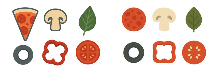 Fototapeta premium Different pizza toppings and ingredients displayed in a fun and colorful design suitable for food lovers and cooking enthusiasts