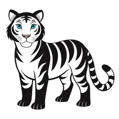 Obraz premium Cartoon Tiger Illustration with Black Stripes and Bright Blue Eyes Isolated