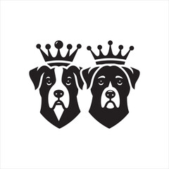 Regal Canine Duo Black and White Dog Portraits with Royal Crowns.