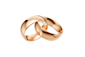 Golden wedding rings. gold illustration with transparent background. Symbols of love and fidelity. Male and female ring interlocked with each other